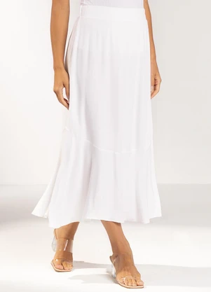 Marialícia - Saia Feminina Botões Laterais Branco - MARIALÍCIA
