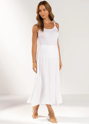 Marialícia - Saia Feminina Botões Laterais Branco - MARIALÍCIA
