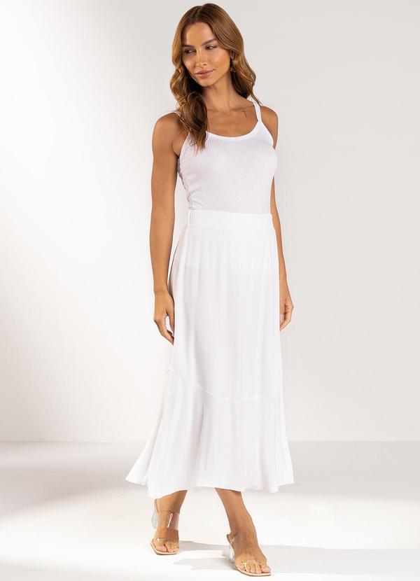 Marialícia - Saia Feminina Botões Laterais Branco 1