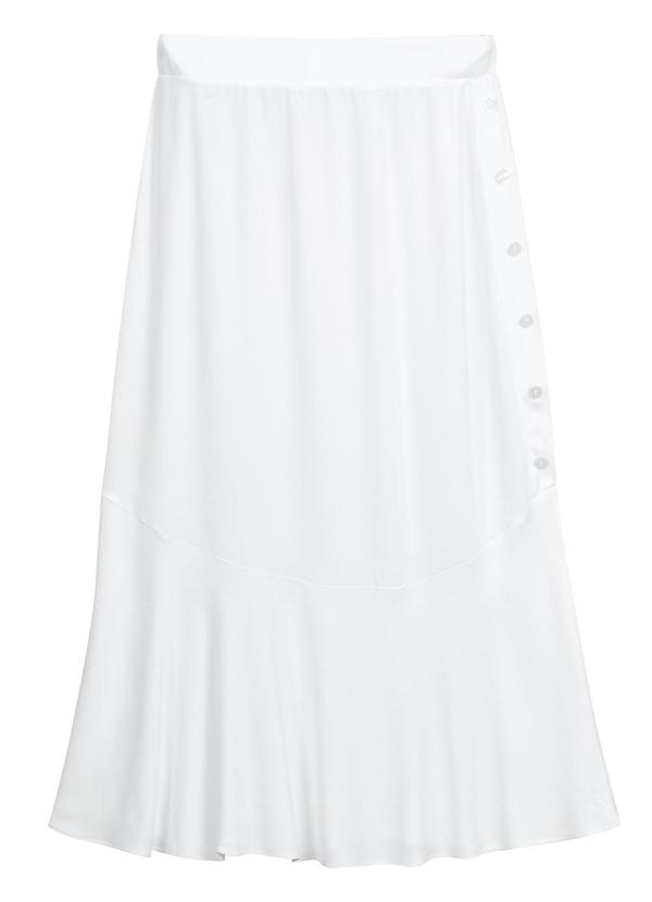 Marialícia - Saia Feminina Botões Laterais Branco 3