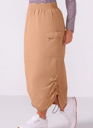 Marialícia - Saia Feminina Cargo Midi Ajustável Marrom - MARIALÍCIA