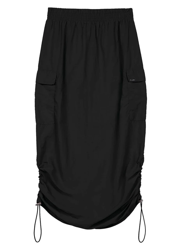 Marialícia - Saia Feminina Cargo Midi Ajustável Preto 4