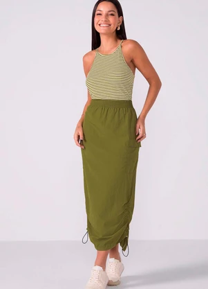 Marialícia - Saia Feminina Cargo Midi Ajustável Verde - MARIALÍCIA