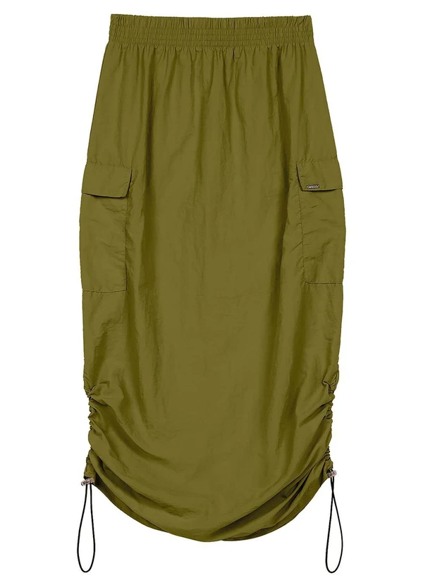 Marialícia - Saia Feminina Cargo Midi Ajustável Verde 3