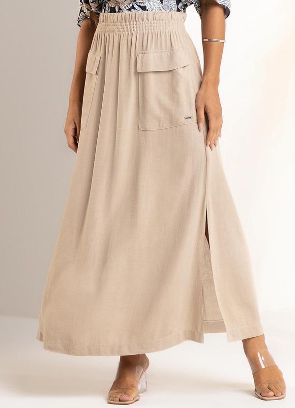 Marialícia - Saia Feminina com Bolsos Bege