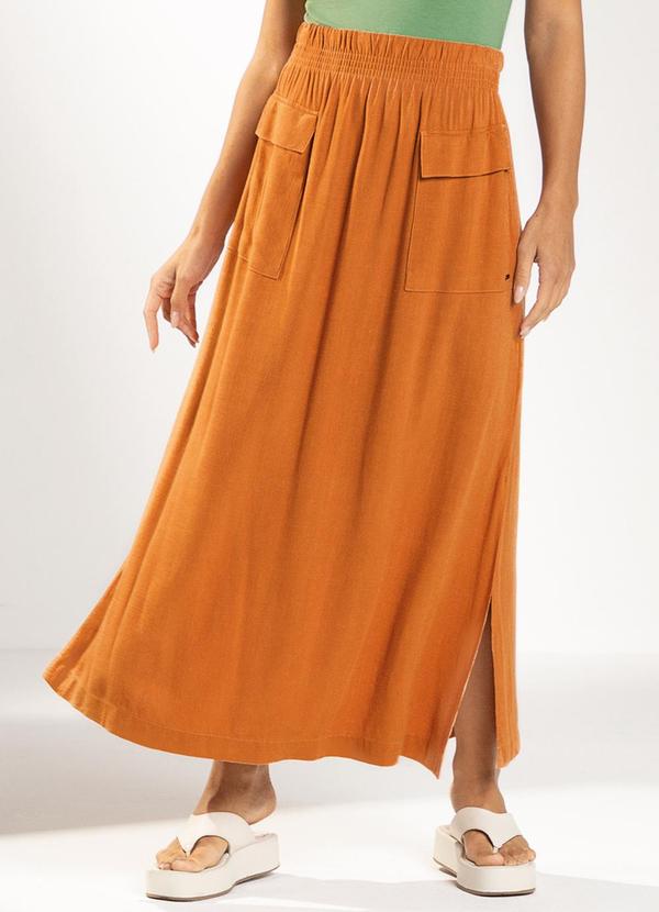 Marialícia - Saia Feminina com Bolsos Laranja