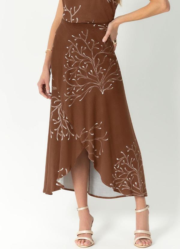 Gris - Saia Feminina com Estampa Rotativa Marrom
