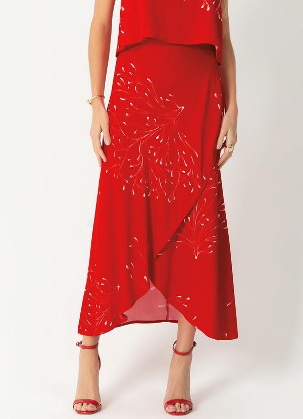Gris - Saia Feminina com Estampa Rotativa Vermelho
