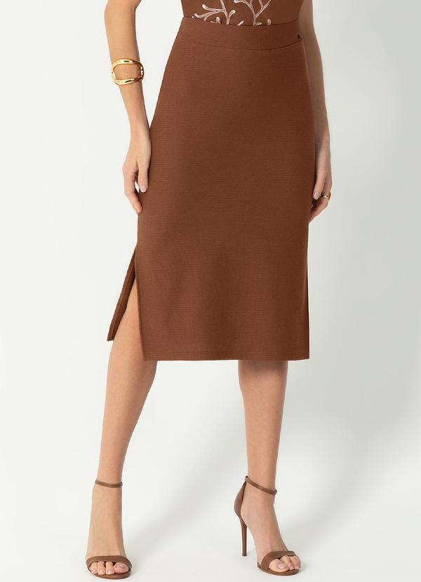 Gris - Saia Feminina Elegante com Fenda Marrom
