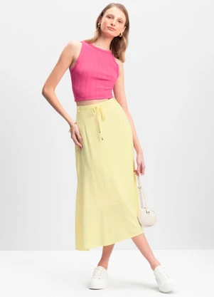 Essendi - Saia Feminina em Viscolinho Amarelo - ESSENDI
