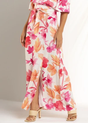 Marialícia - Saia Feminina Estampada Bege - MARIALÍCIA