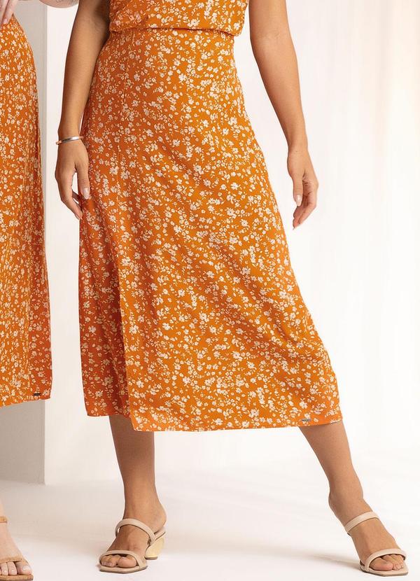 Marialícia - Saia Feminina Floral Miudo Laranja