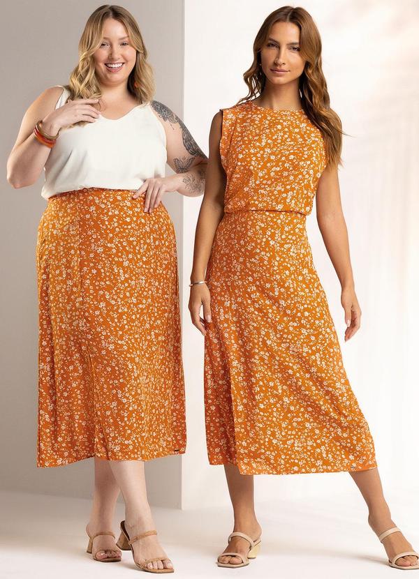 Marialícia - Saia Feminina Floral Miudo Laranja 2