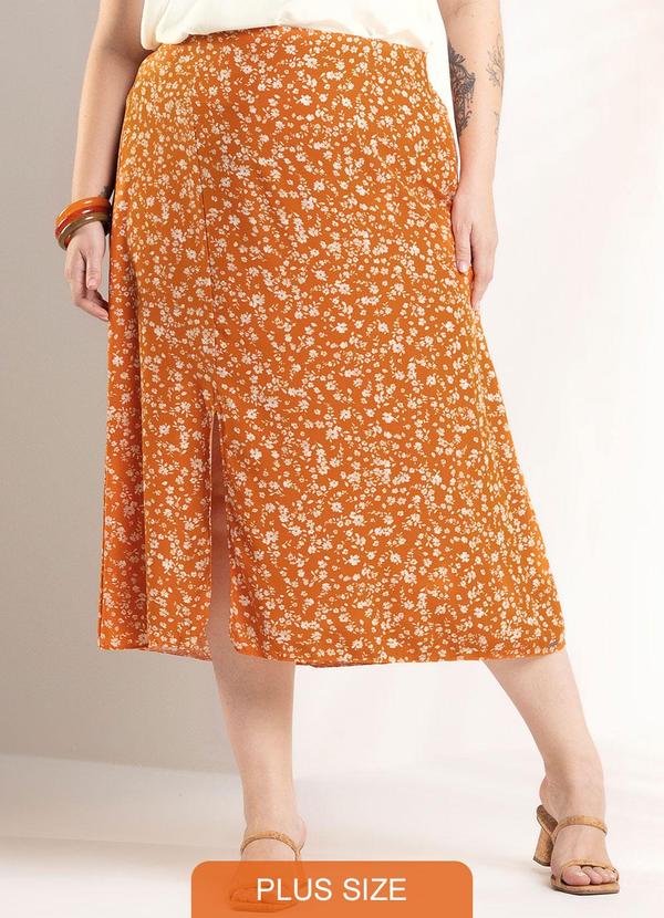 Marialícia - Saia Feminina Floral Miudo Laranja 3