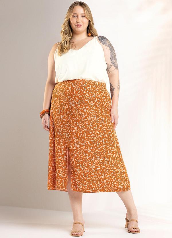 Marialícia - Saia Feminina Floral Miudo Laranja 4