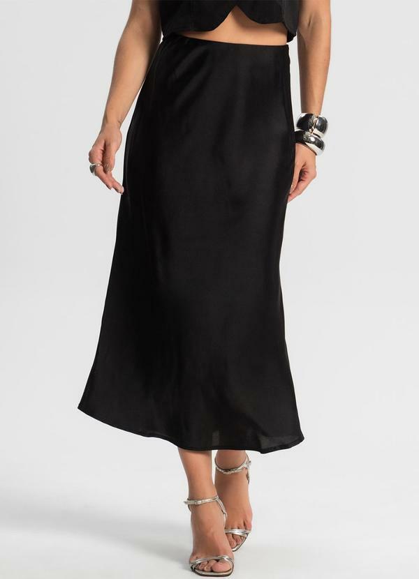 Rovitex - Saia Feminina Midi Acetinada Preto