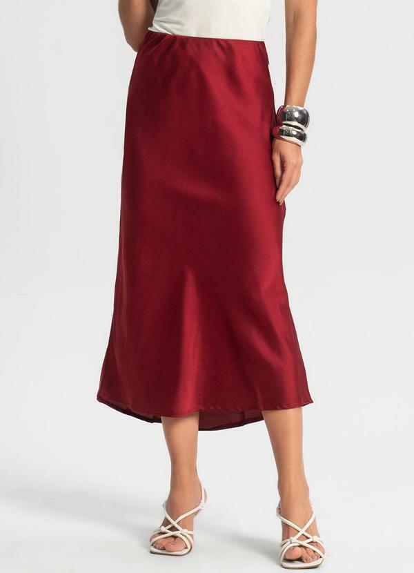 Rovitex - Saia Feminina Midi Acetinada Vermelho