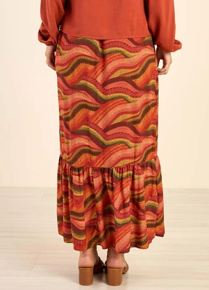 Marialícia - Saia Feminina Midi Babado Abstrata Rosa - MARIALÍCIA