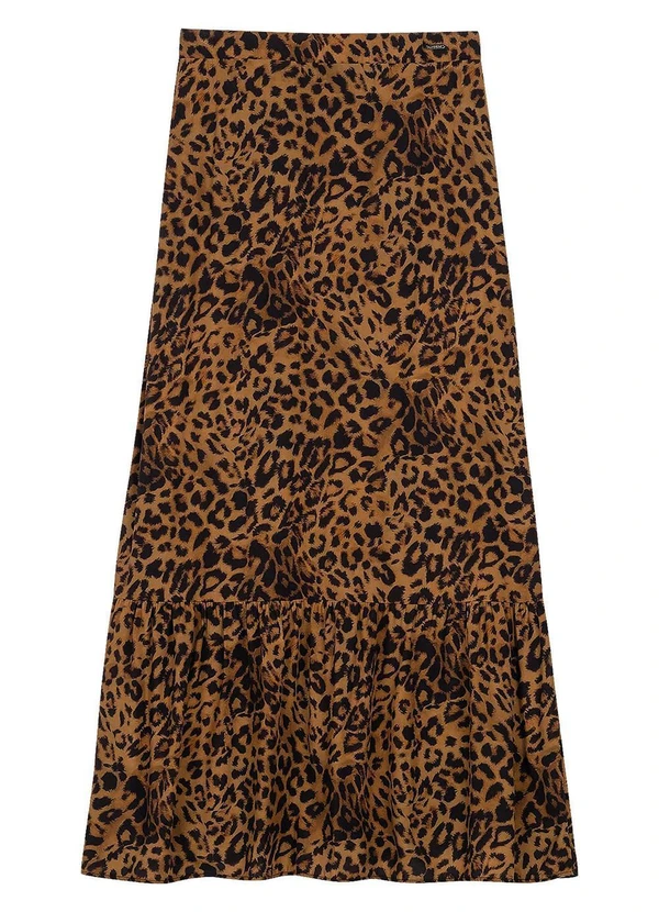 Marialícia - Saia Feminina Midi Babado Animal Print Marrom 4