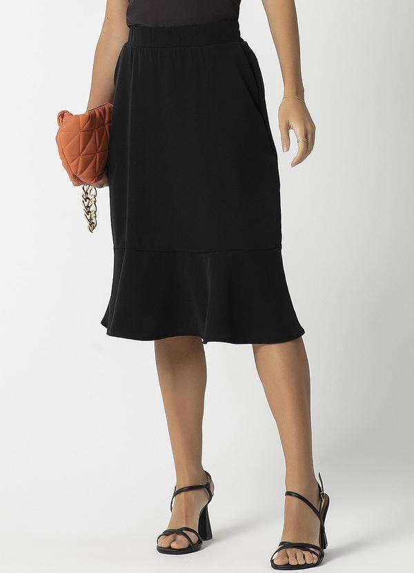 Habana - Saia Feminina Midi com Bolso Preto