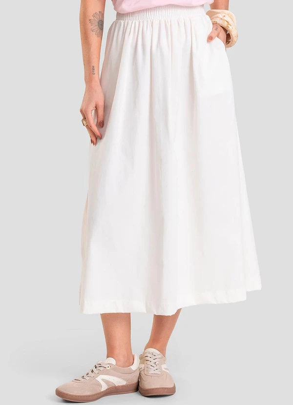 Dianna - Saia Feminina Midi com Bolso Sarja Onix Bege