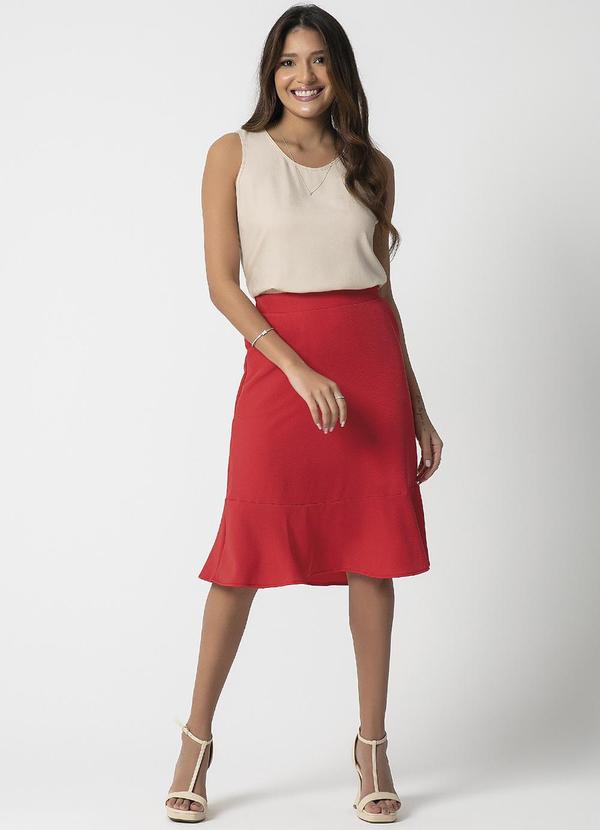 Habana - Saia Feminina Midi com Bolso Vermelho 3