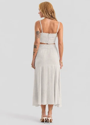 Dianna - Saia Feminina Midi com Botões em Linho Bege - DIANNA
