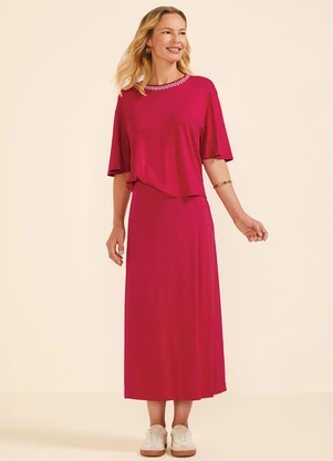 Marialícia - Saia Feminina Midi com Pregas Vermelho - MARIALÍCIA