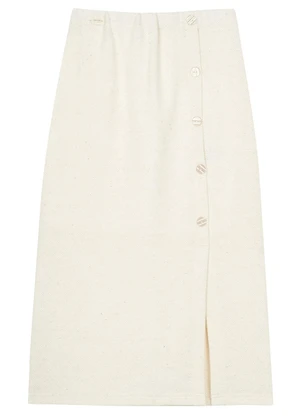 Marialícia - Saia Feminina Midi Comfy Malha Tricô Bege - MARIALÍCIA