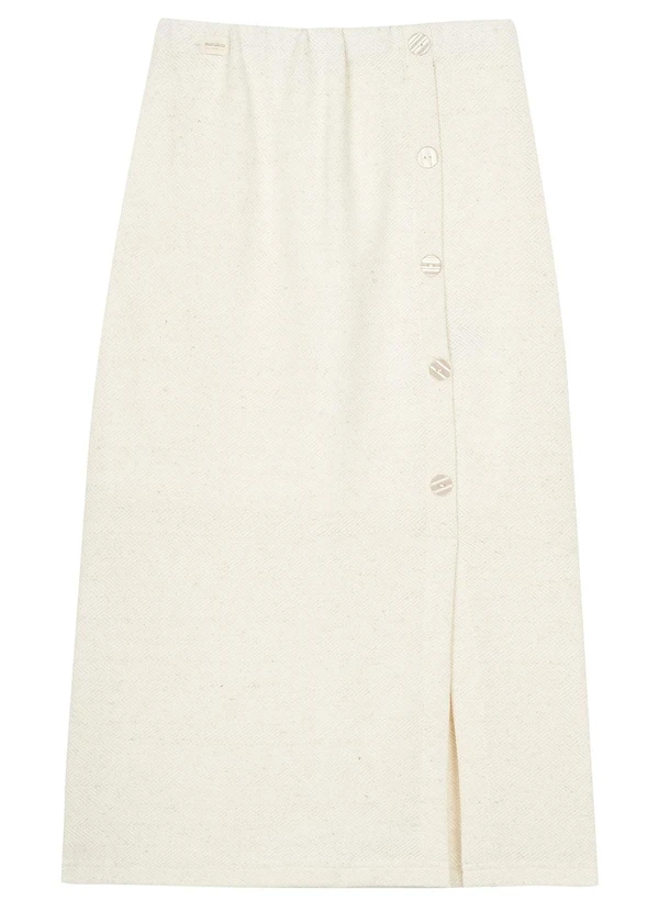 Marialícia - Saia Feminina Midi Comfy Malha Tricô Bege