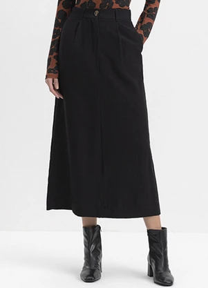 Essendi - Saia Feminina Midi em Alfaiataria Preto - ESSENDI