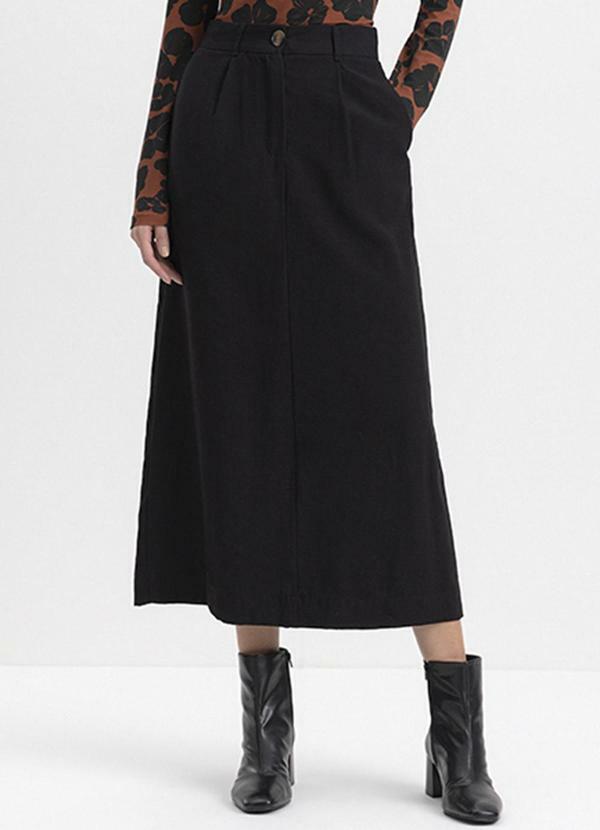 Essendi - Saia Feminina Midi em Alfaiataria Preto