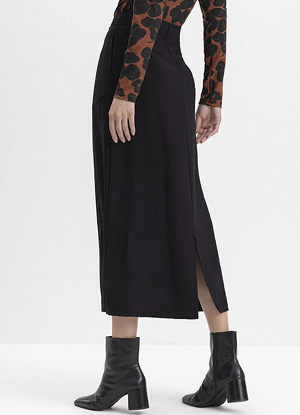 Essendi - Saia Feminina Midi em Alfaiataria Preto 2