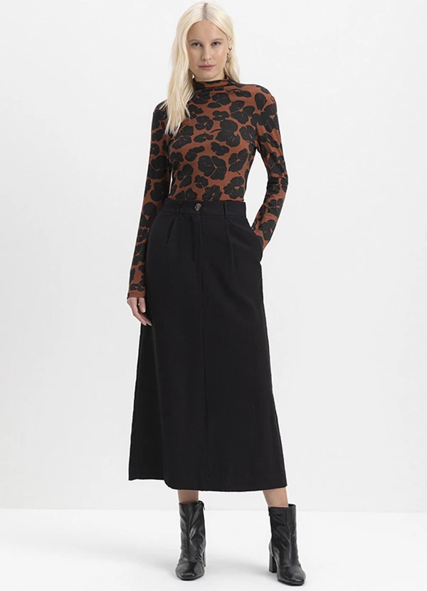 Essendi - Saia Feminina Midi em Alfaiataria Preto 3