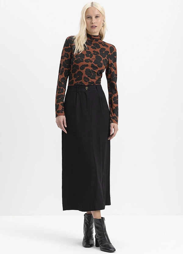 Essendi - Saia Feminina Midi em Alfaiataria Preto 6
