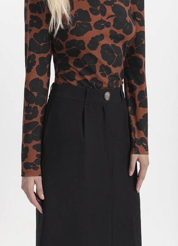 Essendi - Saia Feminina Midi em Alfaiataria Preto 7