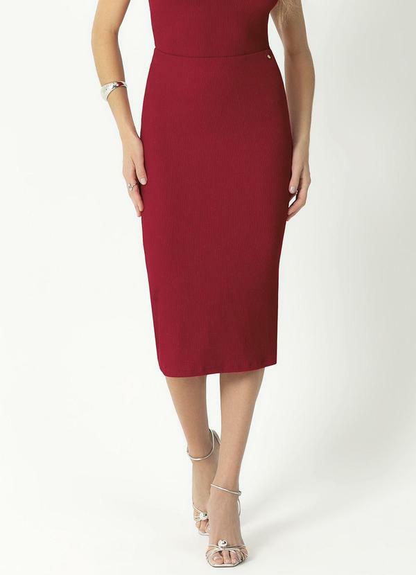 Gris - Saia Feminina Midi em Canelado Vermelho