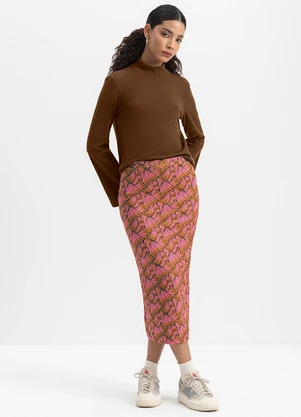 Essendi - Saia Feminina Midi em Cotton Marrom - ESSENDI