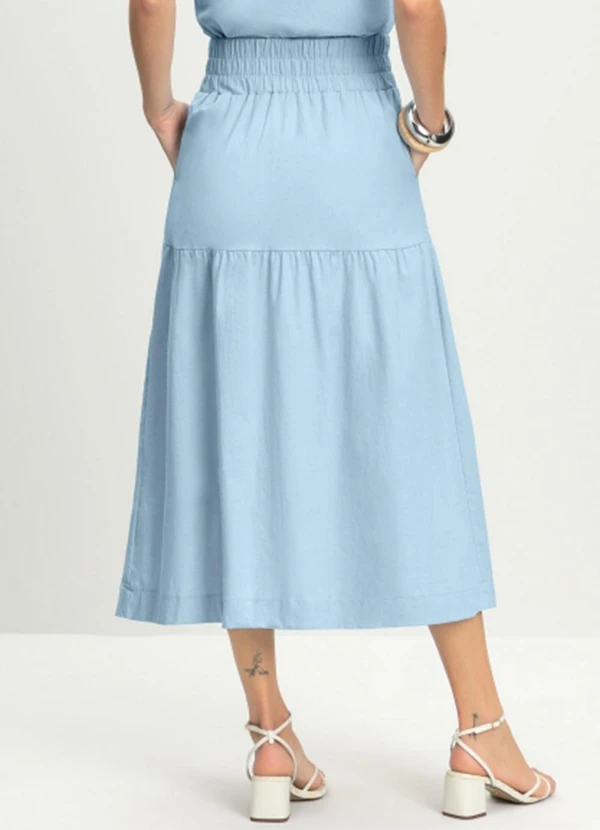 Essendi - Saia Feminina Midi em Linho Azul 2