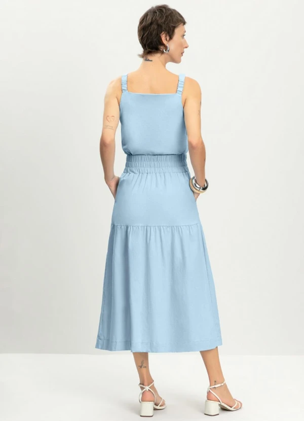 Essendi - Saia Feminina Midi em Linho Azul 4