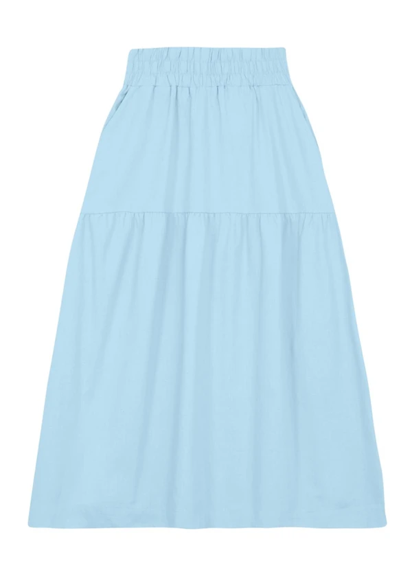 Essendi - Saia Feminina Midi em Linho Azul 5