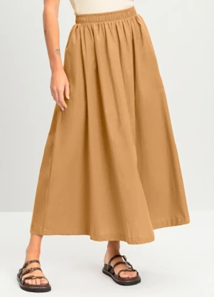 Essendi - Saia Feminina Midi em Viscose Marrom - ESSENDI