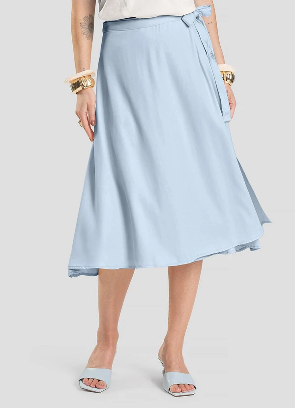 Dianna - Saia Feminina Midi Envelope Azul