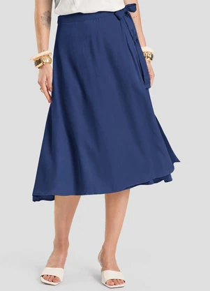 Dianna - Saia Feminina Midi Envelope Azul - DIANNA