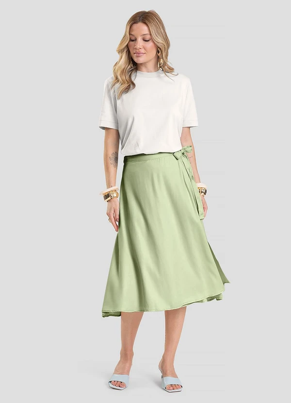 Dianna - Saia Feminina Midi Envelope Verde