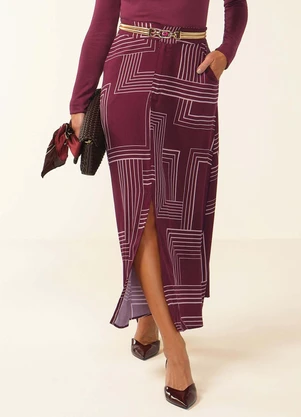 Marialícia - Saia Feminina Midi Estampa Geométrica Vermelho - MARIALÍCIA