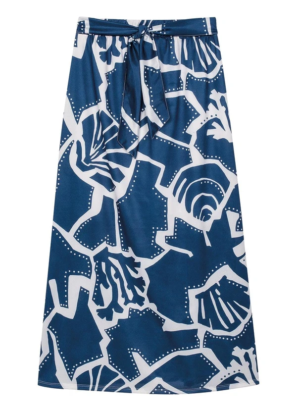 Marialícia - Saia Feminina Midi Estampada Amarração Azul