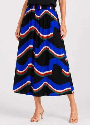 Infinita Cor - Saia Feminina Midi Estampado Preto - INFINITA COR