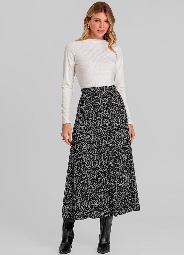 Dianna - Saia Feminina Midi Evase Cinza 3