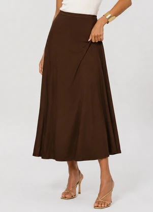 Dianna - Saia Feminina Midi Evase Marrom - DIANNA